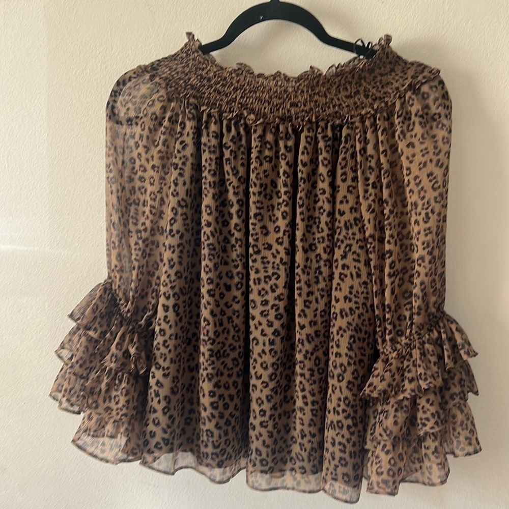 Cece animal print blouse sheer nude mesh size S float